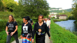 Fawn and Zyanya lead river walk